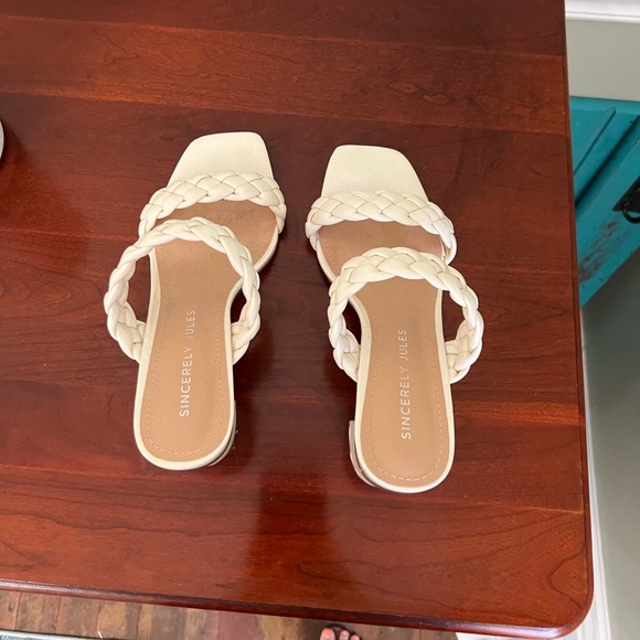 Sincerely Jules Brand Ivory/Cream/Off-White Braided Heeled Sandals - Size 10 - Picture 3 of 6